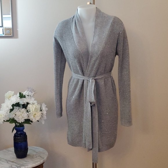 Victoria's Secret Grey Silver  Cardigan S-M sparkly sequin wrap cardigan sweater - Picture 1 of 11